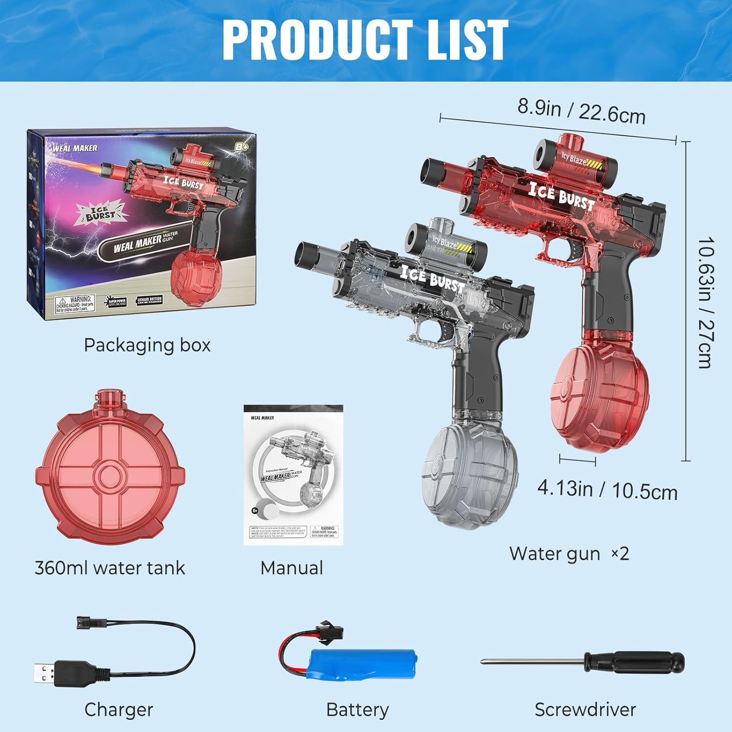 Thumbnail 5 de Elektrische Wasserpistole für Kinder und Erwachsene – Vollautomatisch mit LED, Sound und USB-Akku (360 ml, 8 m Reichweite)