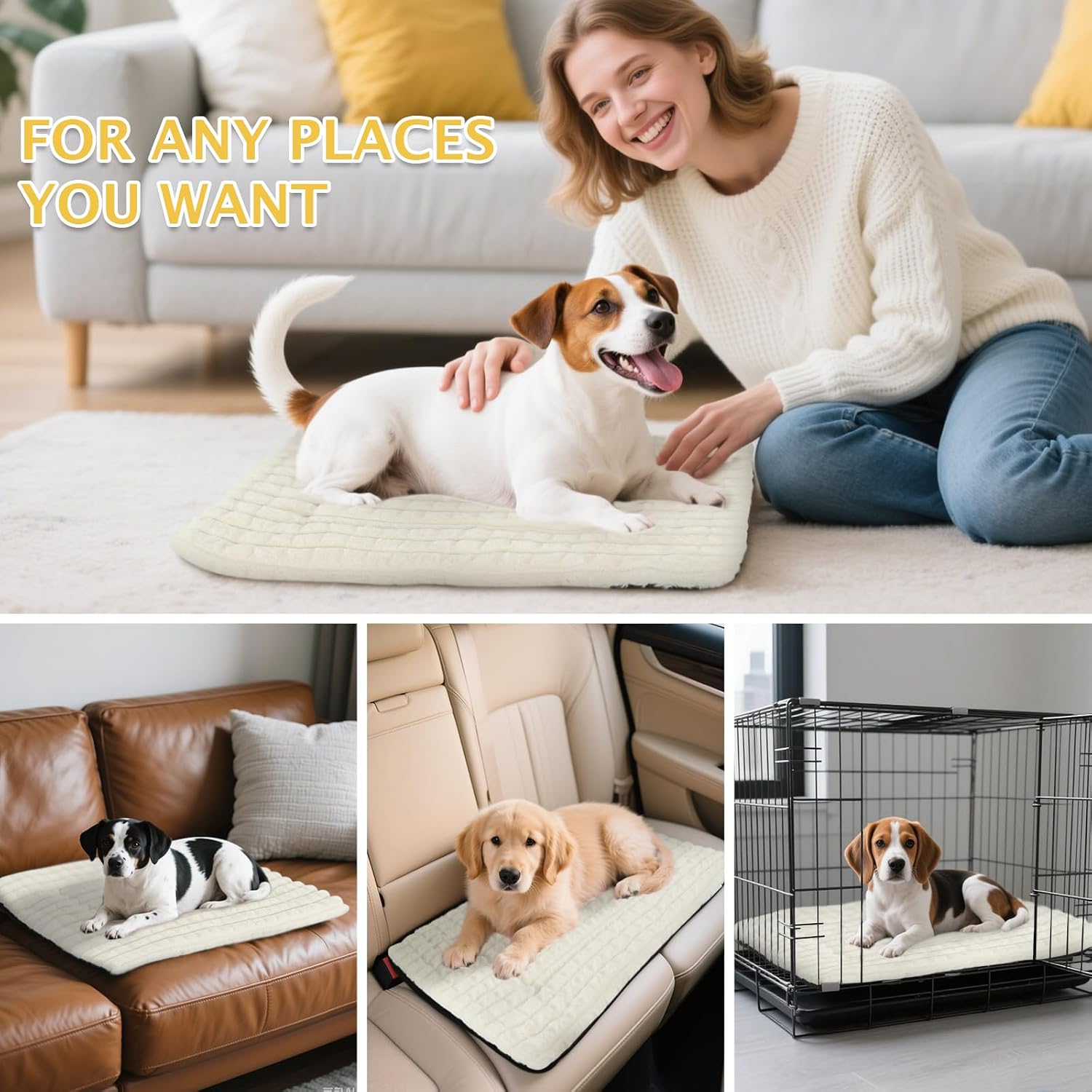Detalle de BVAGSS Flauschiges orthopädisches Hundebett XH082 (75x50 cm, weiß) – waschbar & rutschfest
