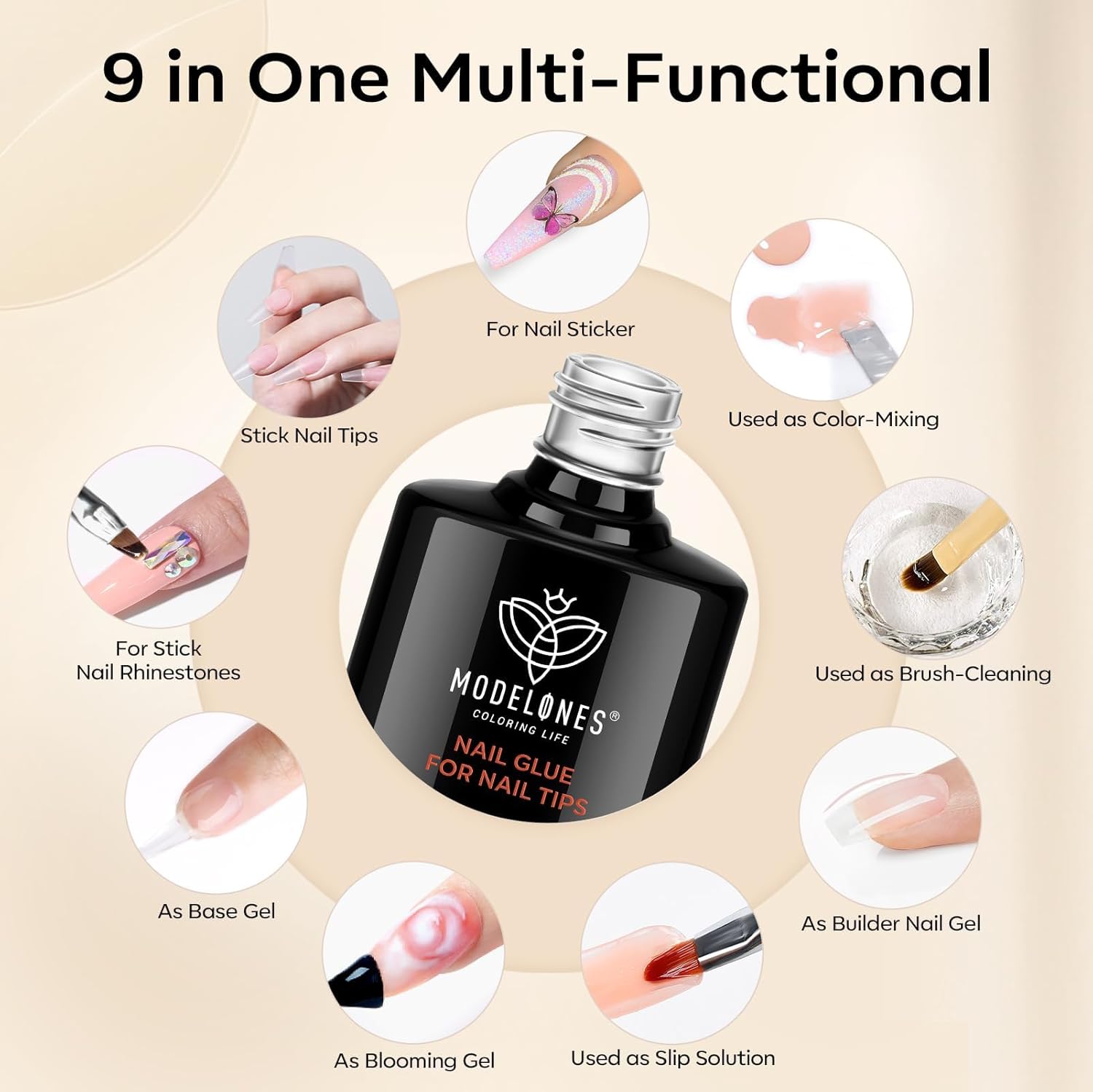Detalle 2 de modelones Nagelkleber für Kunstnägel 2x15 ml 9 in 1