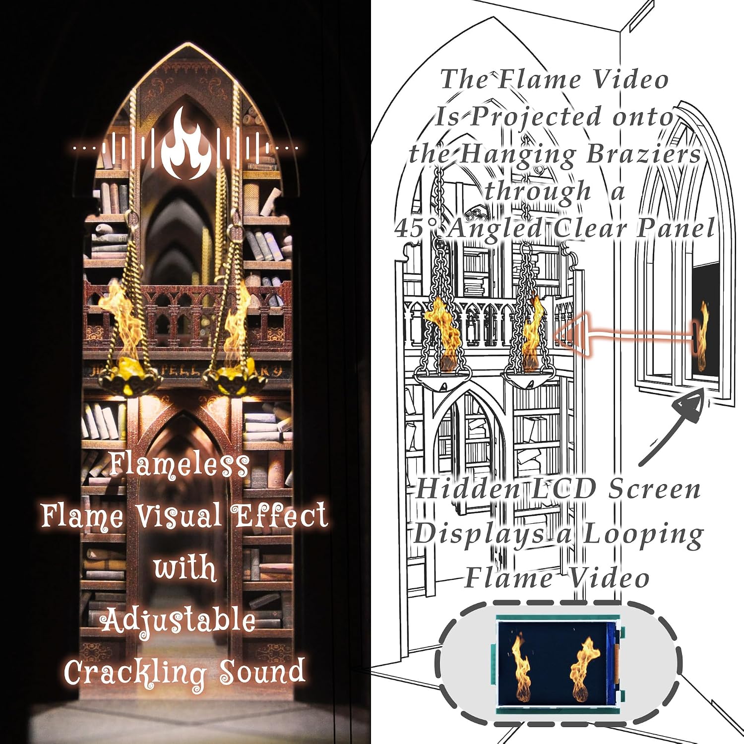 Detalle 2 de Dolphin Island DIY Book Nook Kit for Adults: Infinite Magicspell Library with Flame Illusion