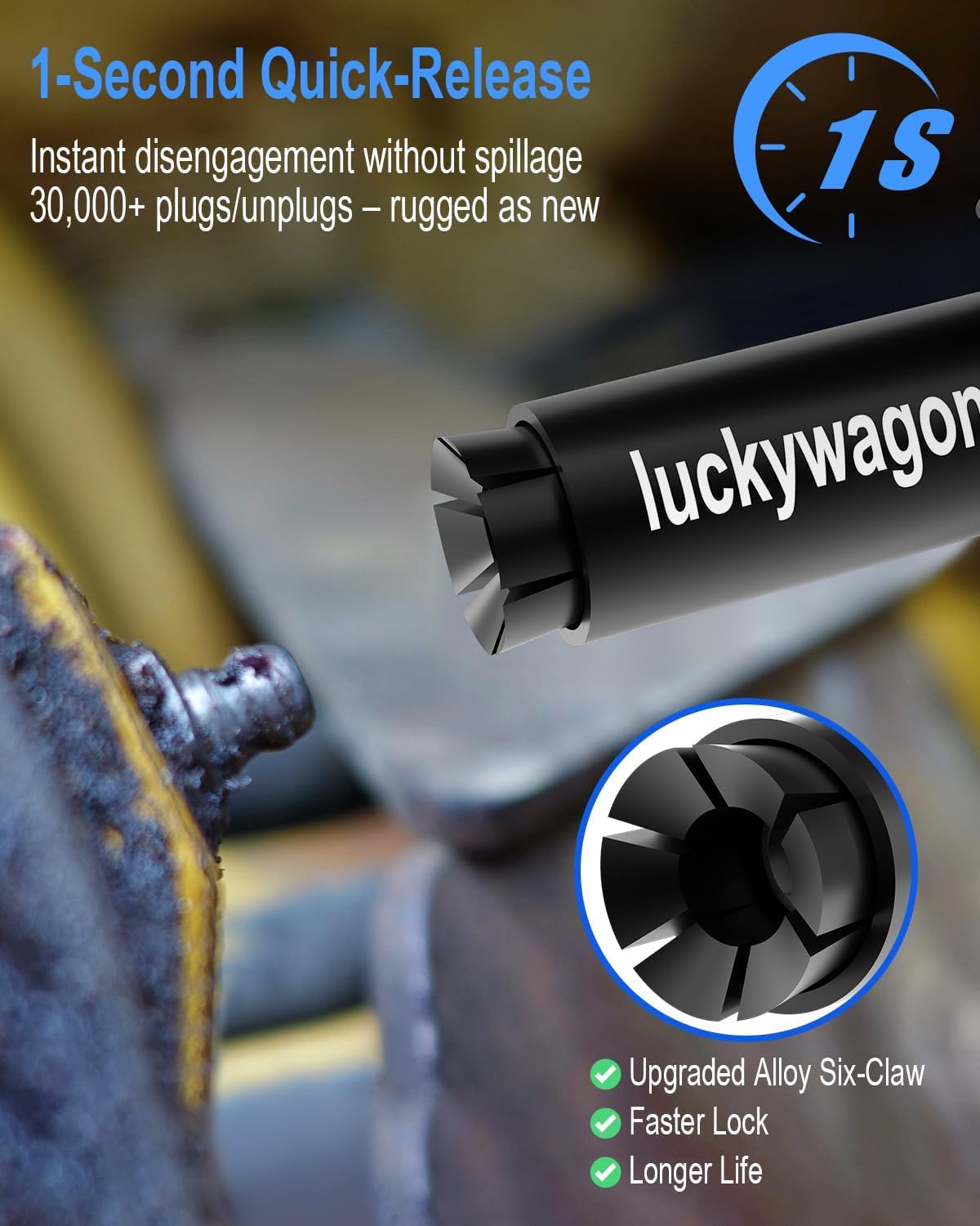 Thumbnail 3 de luckywagon Grease Gun Coupler (Leakproof, Quick-Release) for 1/8" NPT Grease Guns — 12,000 PSI