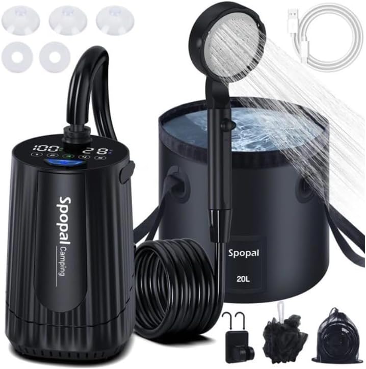 Detalle de Spopal BCS2-PJOB campingdouche met pomp en opvouwbare emmer van 20 liter