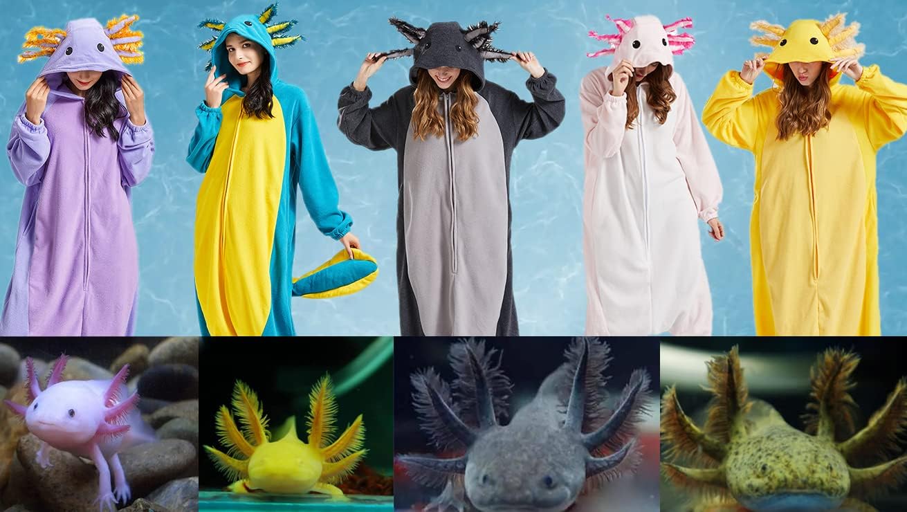 Thumbnail 6 de DELEY Adult Axolotl Onesie Costume with Plush Fabric and Side Pockets