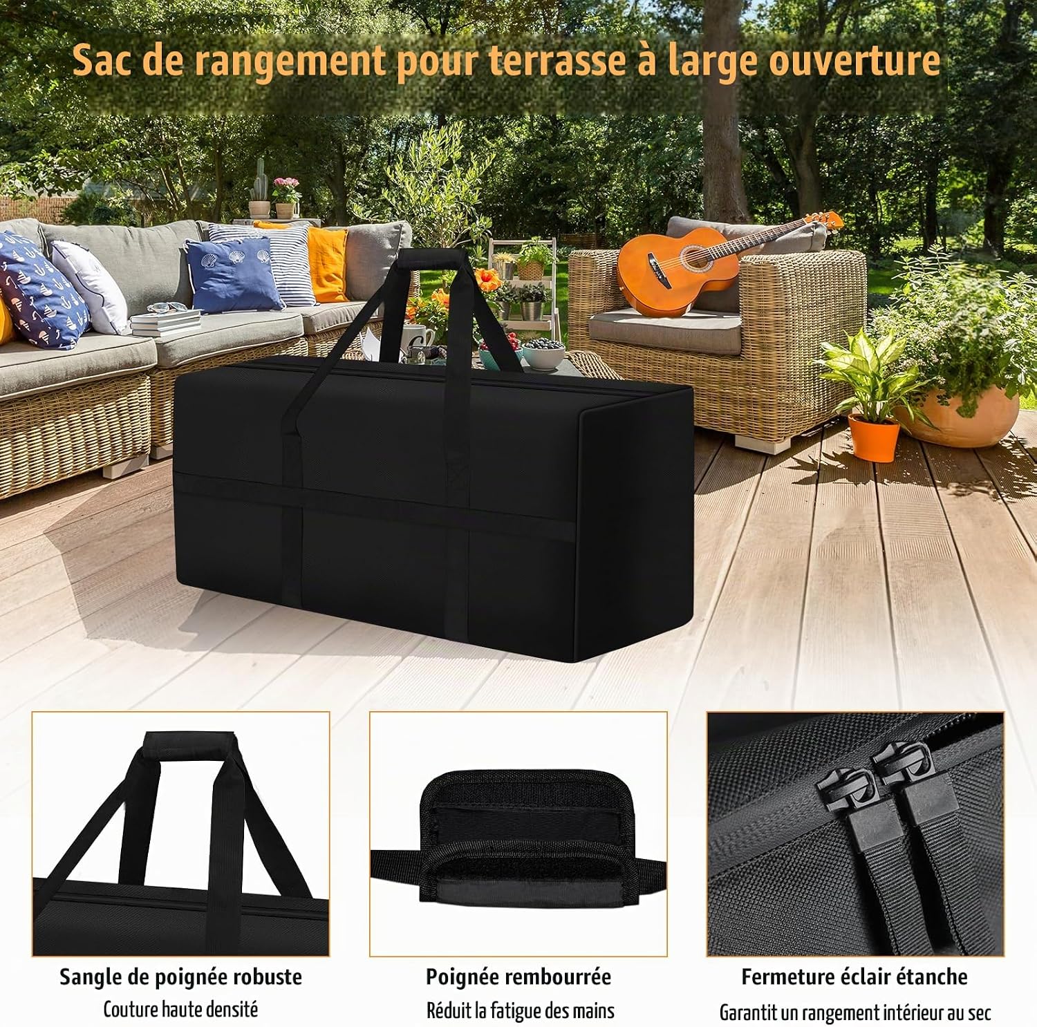 Detalle de SETOXYX SEX00511_150x51x71 opbergtas voor tuinkussens, 600D Oxford, 150 x 51 x 71 cm