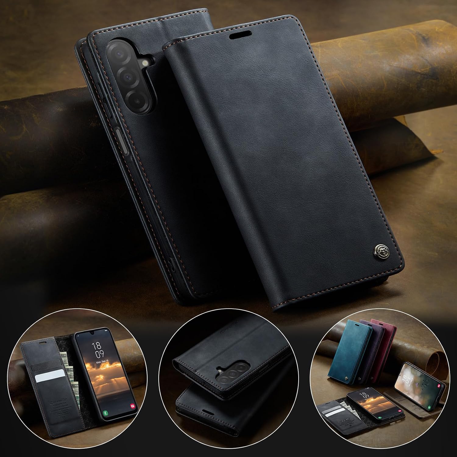Detalle de Lonjanfon Lederflip-Hülle für Samsung Galaxy A26 5G – RFID Wallet Case Schwarz