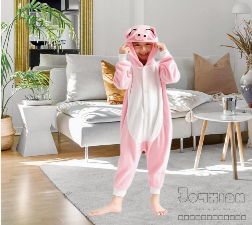 Detalle 2 de Joyxiam Kids Pig Onesie Pajamas, Flannel Costume with Buttons and Pockets