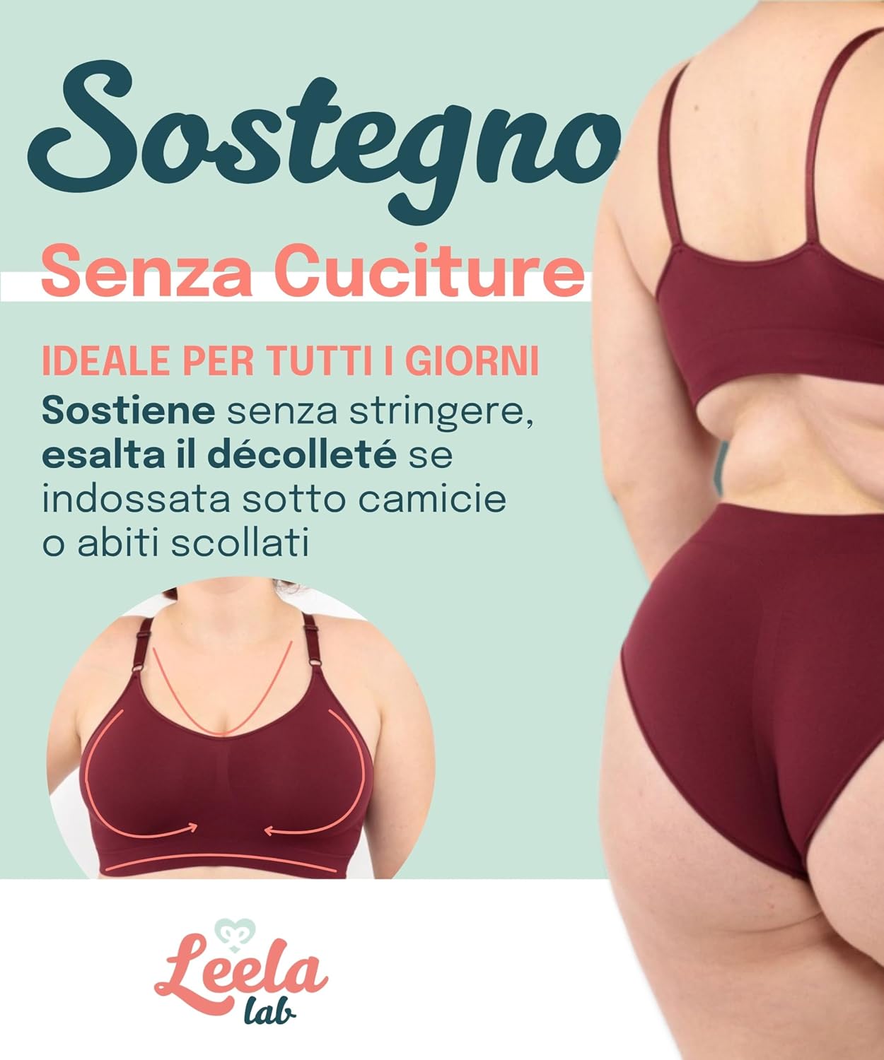 Detalle 2 de LEELA LAB Reggiseno Senza Ferretto Donna Taglie Forti: comfort Seamless e versatilità con spalline regolabili