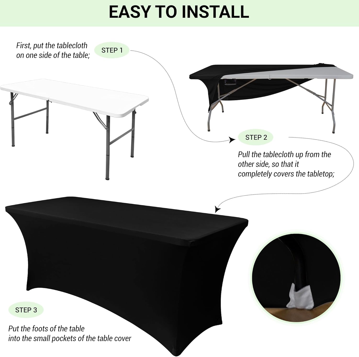 Thumbnail 5 de Ob stal 6ft Stretch Black Tablecloth 📐