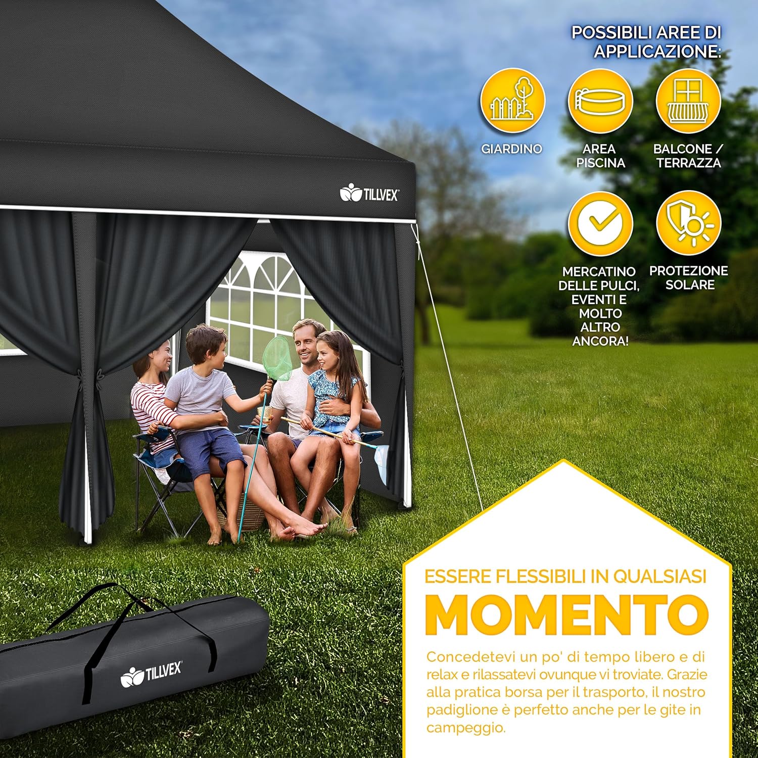 Thumbnail 6 de Gazebo Tillvex 3x6m da Giardino – pieghevole, regolabile e impermeabile
