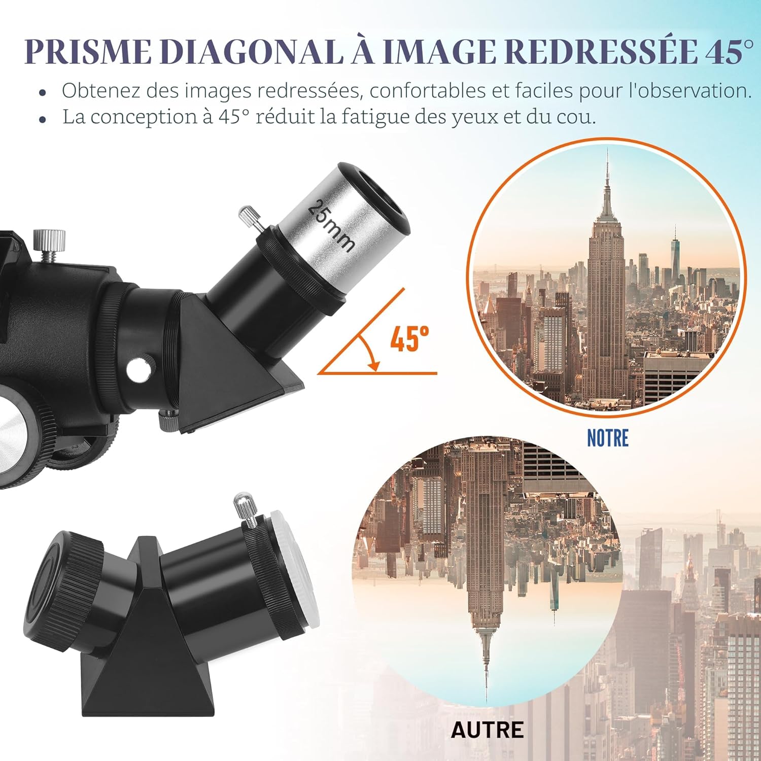 Detalle de MEEZAA Télescope Astronomique 80/600mm — Réfracteur Portable pour Débutants et Enfants, 24x–180x avec Trépied et Adaptateur Téléphone