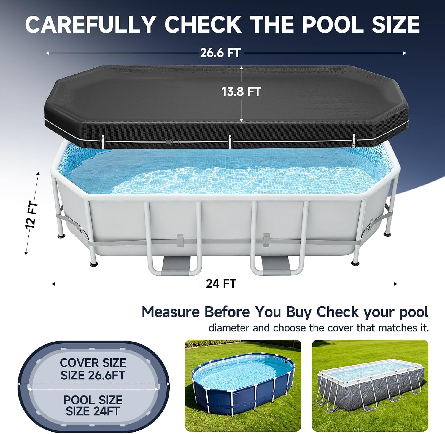 Detalle de LXKCKJ 12X24 ft Pool Cover for Above Ground Pools (Oval/Rectangular) 420D Oxford, Tear-Resistant, Waterproof and UV-Protected