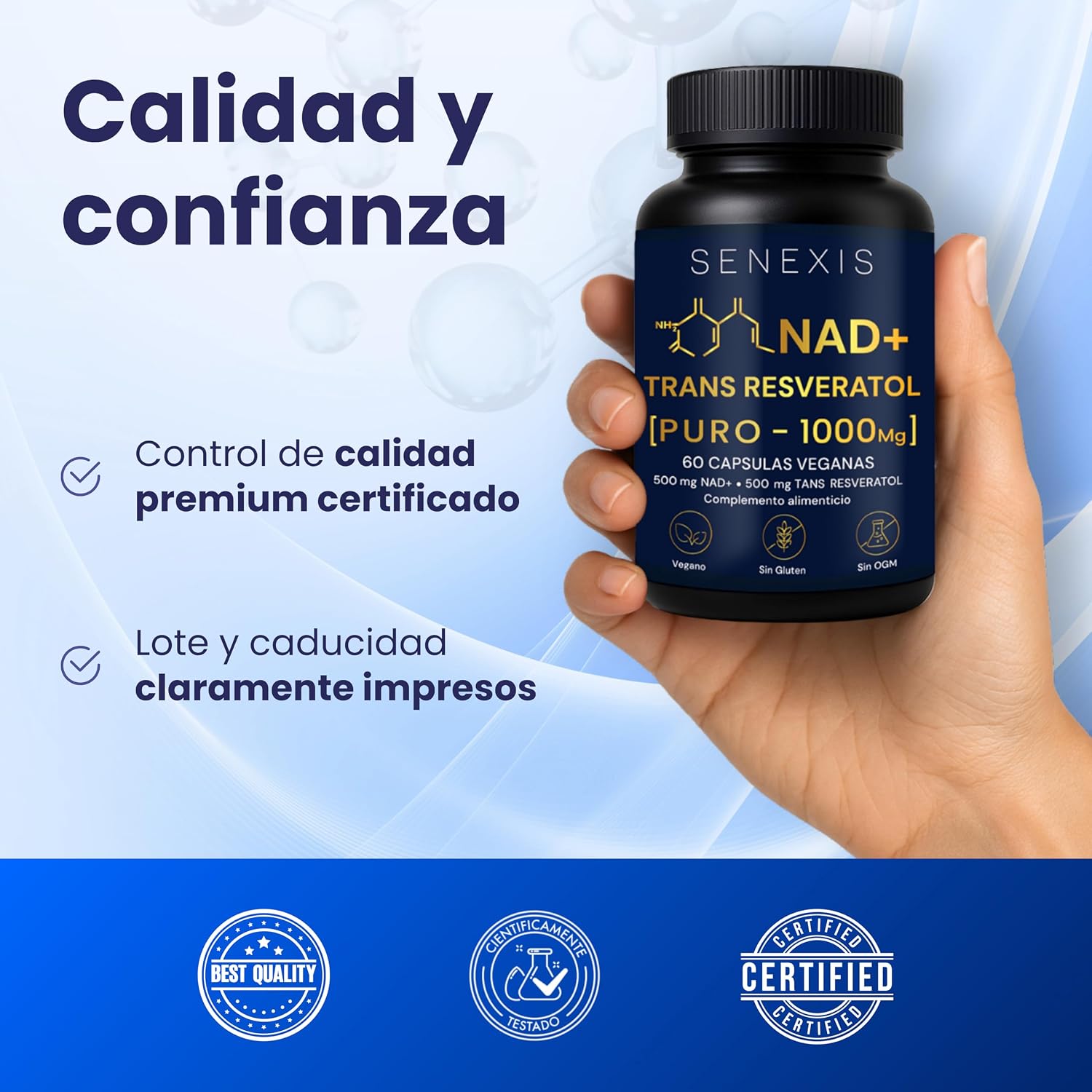 Thumbnail 5 de SENEXIS Nad Resveratrol Puro 1000 mg (60 cápsulas veganas): apoyo de energía celular y cognición