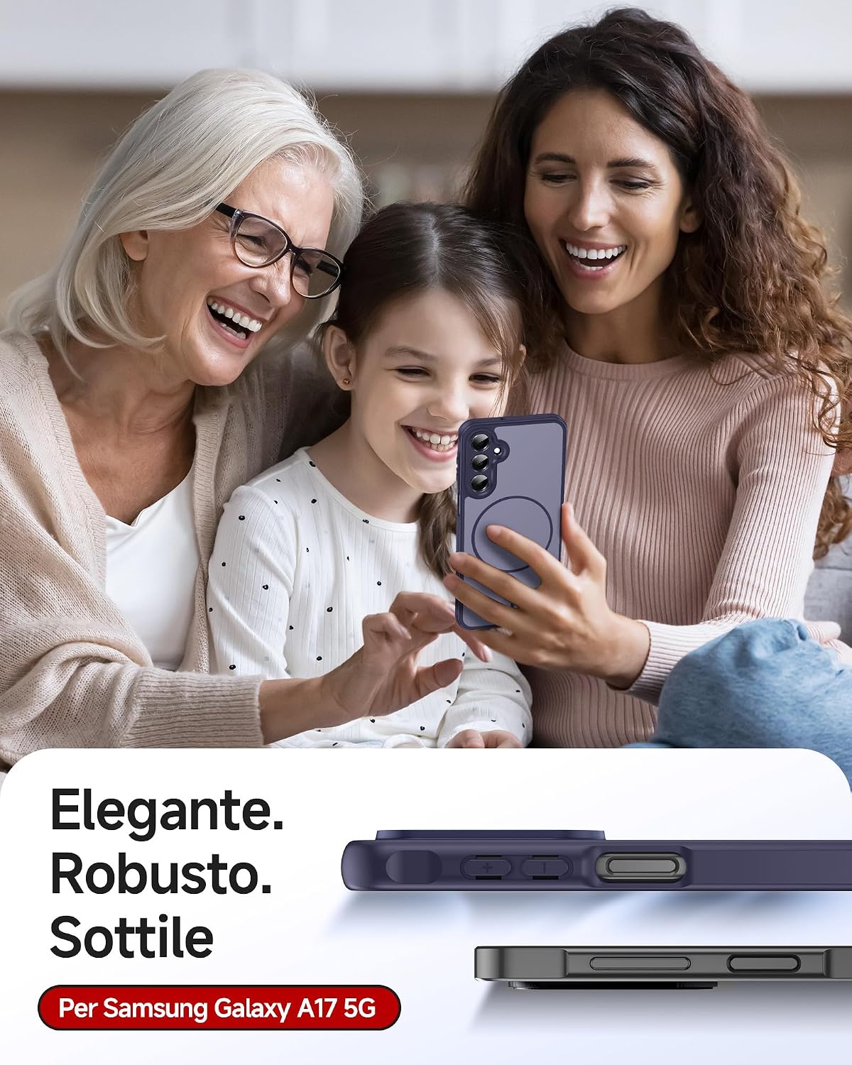 Thumbnail 6 de LeYi Cover magnetica con custodia TPU/PC per Samsung Galaxy A17 5G con 2 vetri temperati, anti-impronte e antiurto, blu