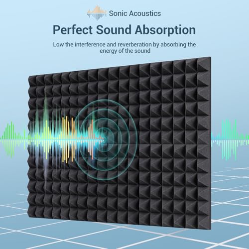 Detalle de Ohuhu Schallschutzplatten – 24 Stück Akustik-Pyramidenplatten 30 x 30 x 5 cm für Tonstudio, Podcast und YouTube-Raum