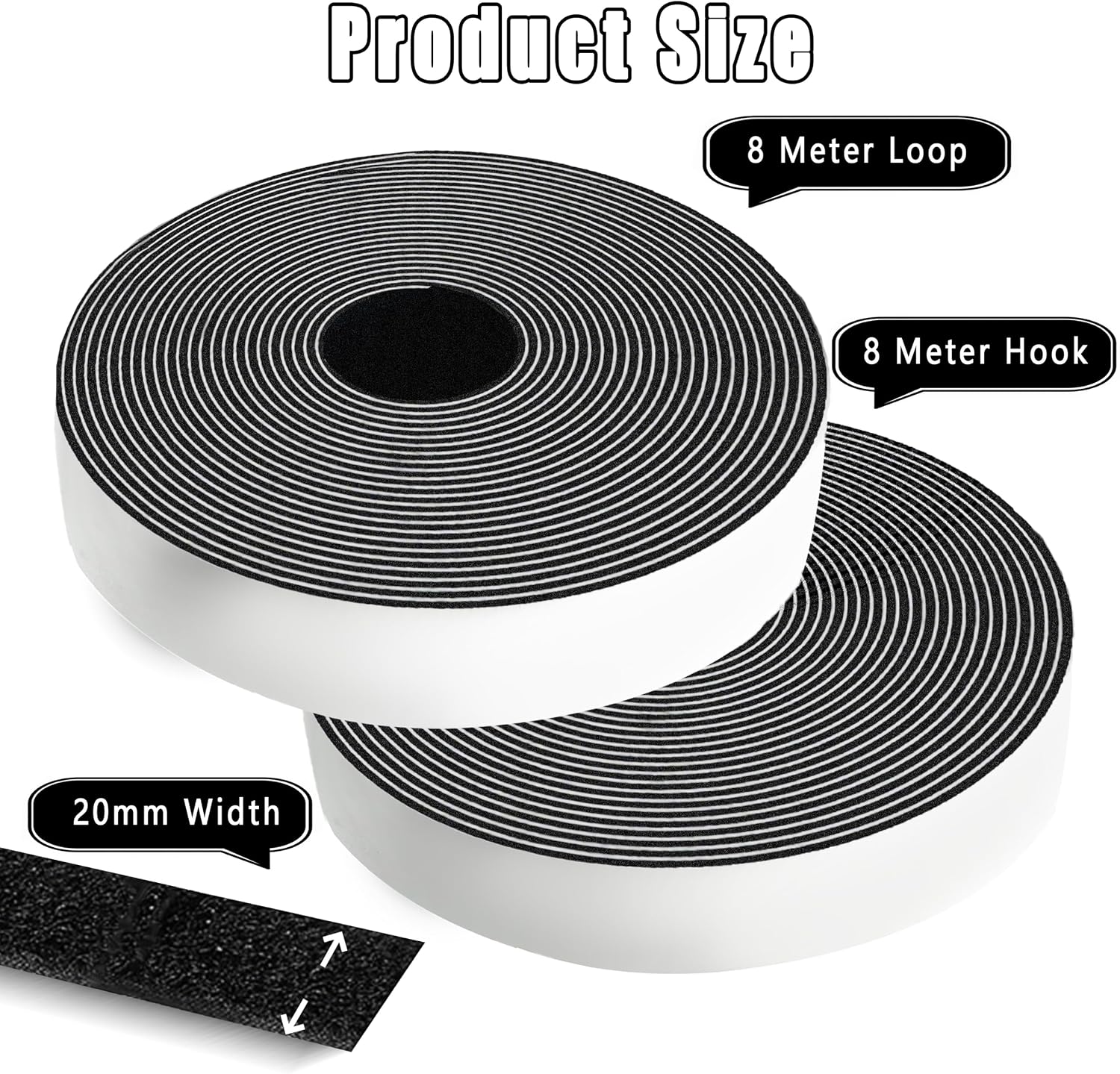 Detalle 2 de Xcdhemde MST-B-8M Hook and Loop Tape, 8m x 2cm, Black Self-Adhesive Strips