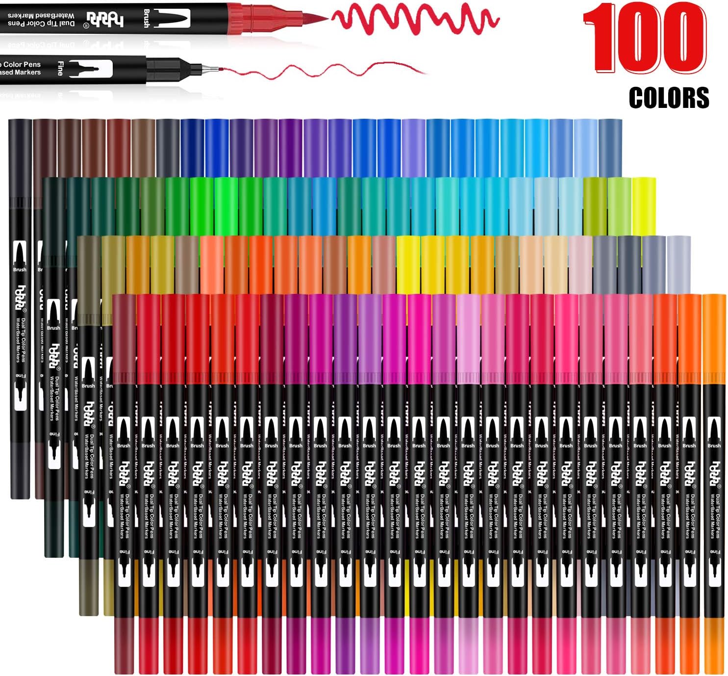Detalle 1 de Feutres aquarelle hhhouu 100 Couleurs double pointe (HO-100B) pour coloriage, manga, scrapbooking
