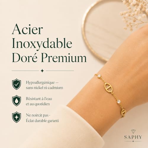 Detalle de SAPHY Bracelet Femme Maille Marine – Acier Inoxydable Hypoallergénique avec Strass