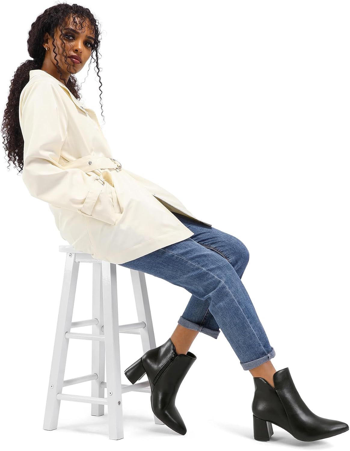 Detalle de mysoft Women's Ankle Boots with 2.5-Inch Block Heel and Side Zipper