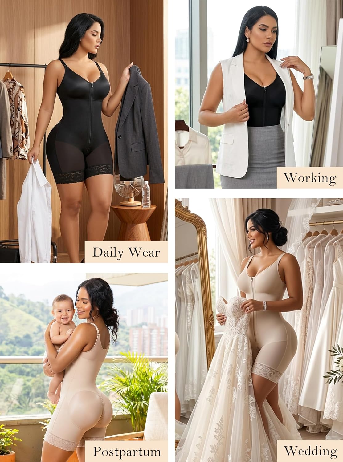 Detalle de YIANNA Fajas Colombianas Postpartum Shapewear with Zipper Crotch Tummy Control Butt Lifter Body Shaper