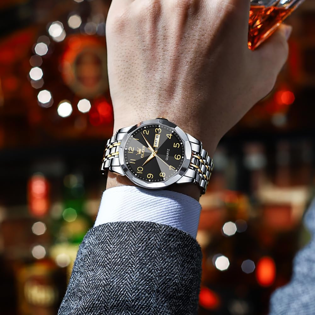 Detalle 2 de Montre homme OLEVS quartz digital avec index « diamants », acier inoxydable 316L, étanche 30 m