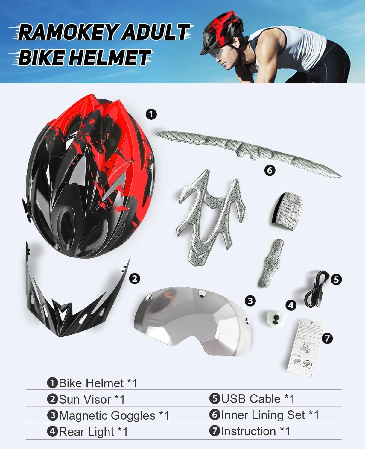Thumbnail 5 de RaMokey Casque de vélo urbain lumineux pour adultes – avec visière magnétique amovible et ventilation optimisée