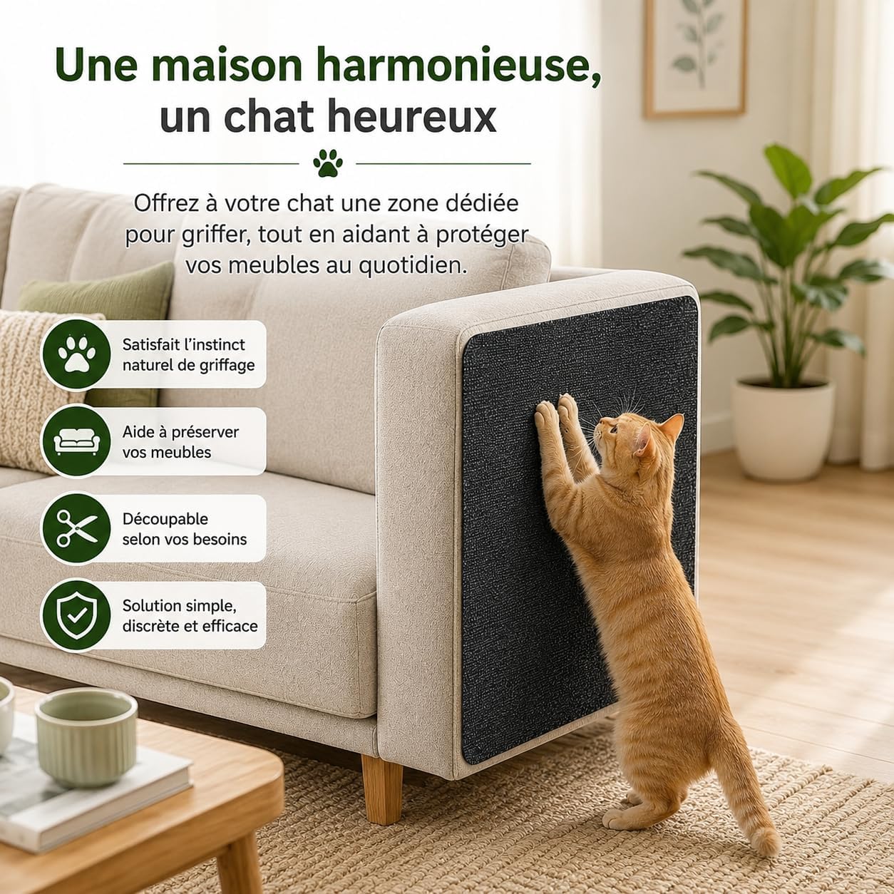 Thumbnail 6 de Protection Canapé Chat Anti Griffes – Tapis griffoir 200 x 40 cm découpable, auto-adhésif et résistant en fibre polyester (Gris)