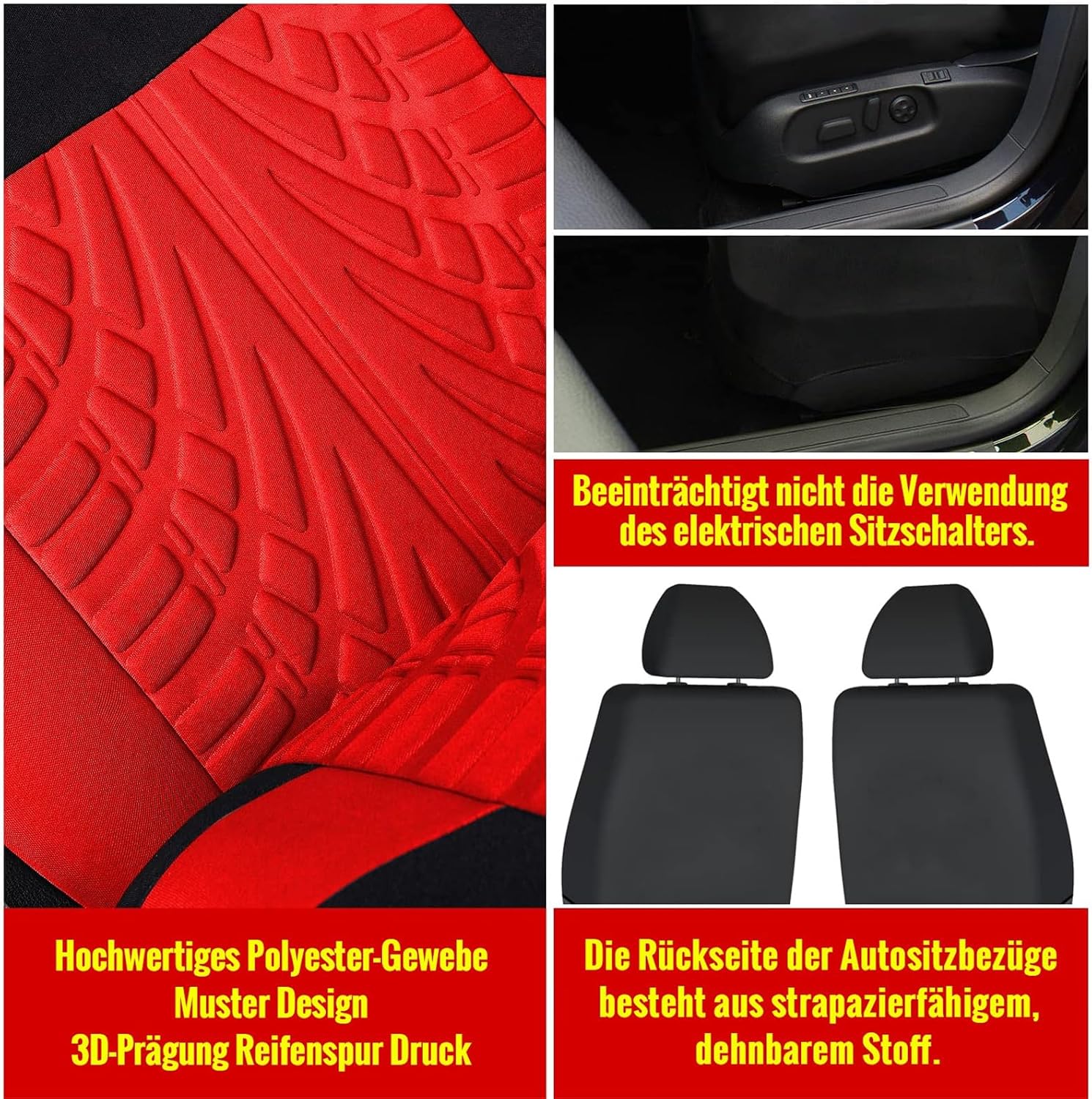 Thumbnail 3 de AUTOYOUTH Autositzbezüge für Vorderseite – Roter Schutz aus Polyester, 3 mm Schaumunterlage, atmungsaktiv und waschbar