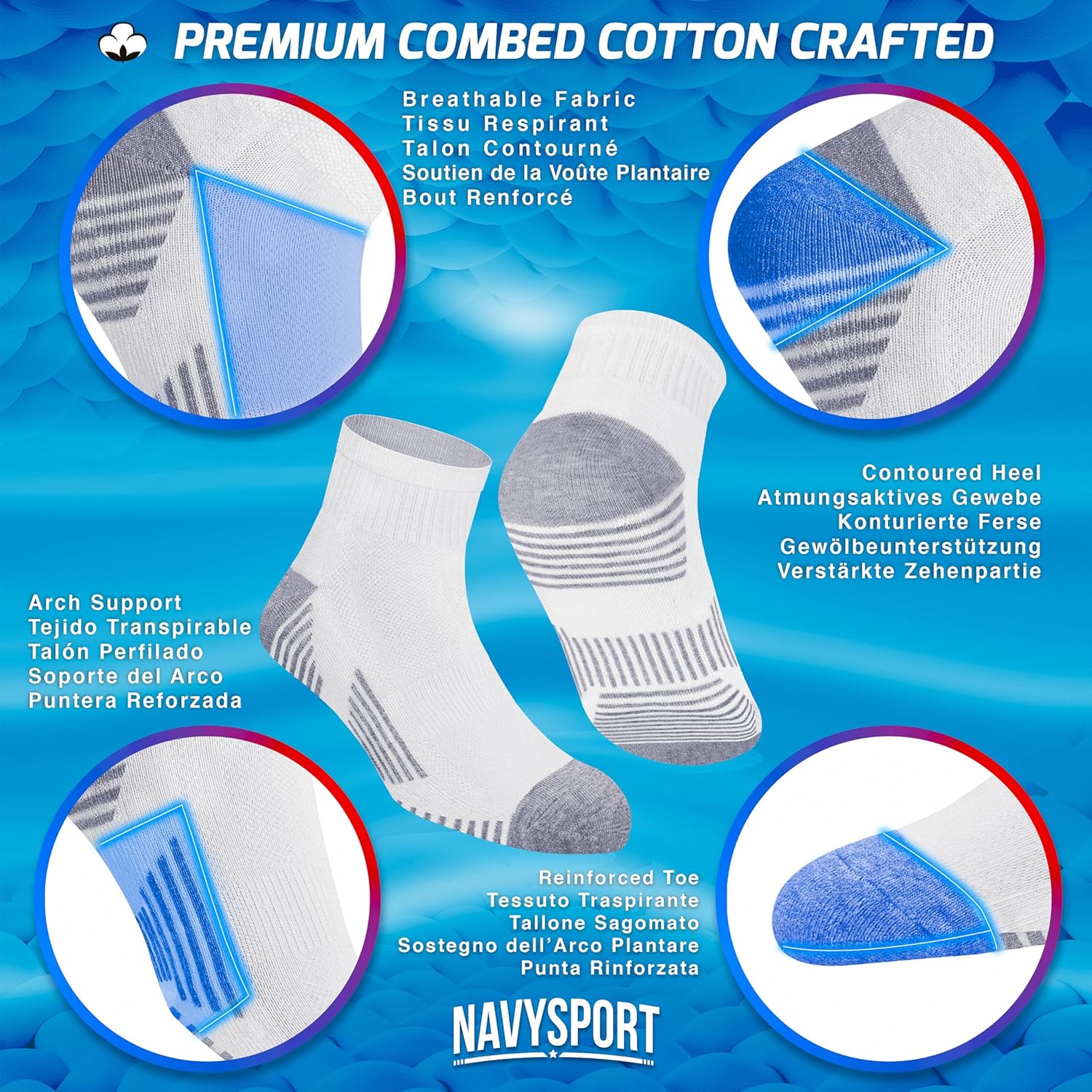 Thumbnail 2 de NAVYSPORT Chaussettes de sport en coton pour homme (lot de 6 paires)