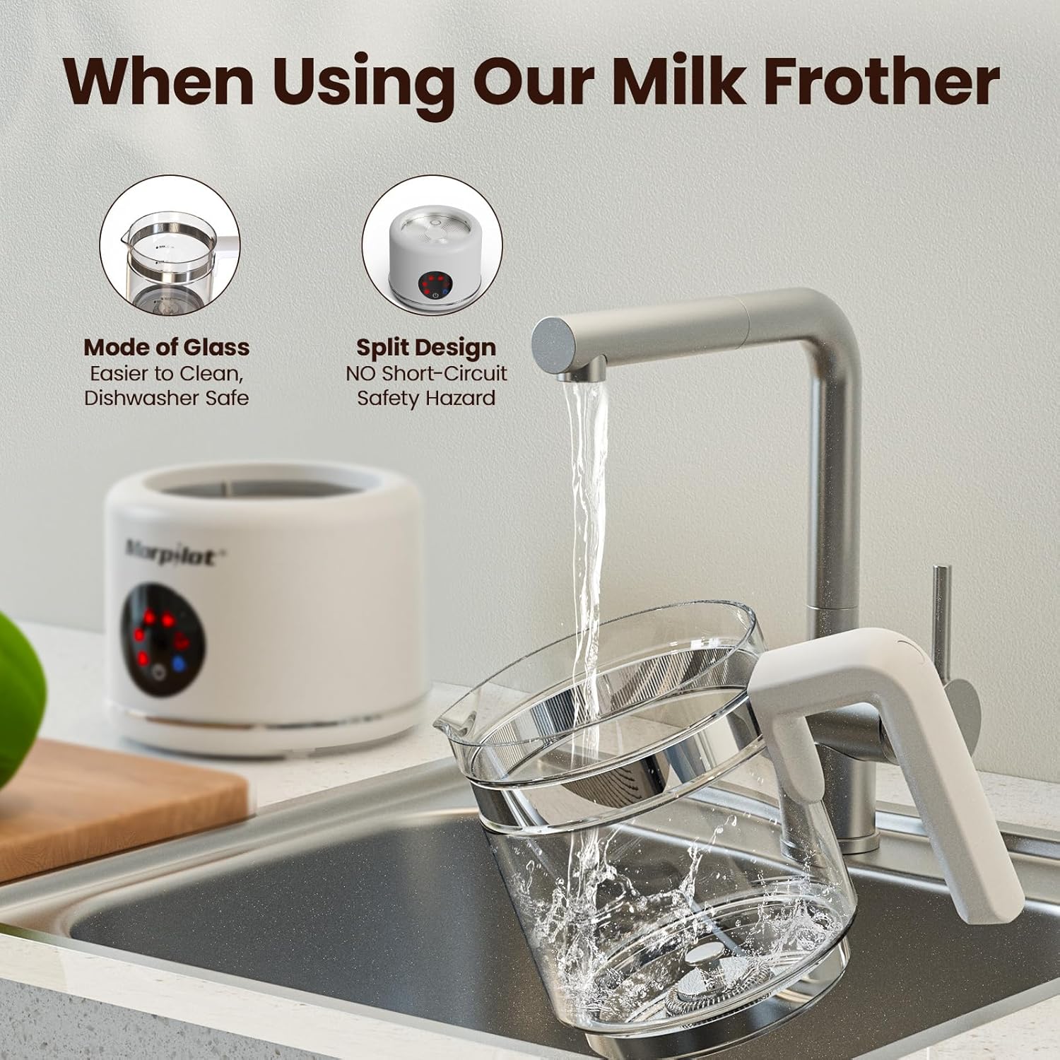 Thumbnail 3 de Large Electric Milk Frother and Steamer (16.9oz/500ml) with 6 Functions — White-Glass, Dishwasher Safe, BPA Free