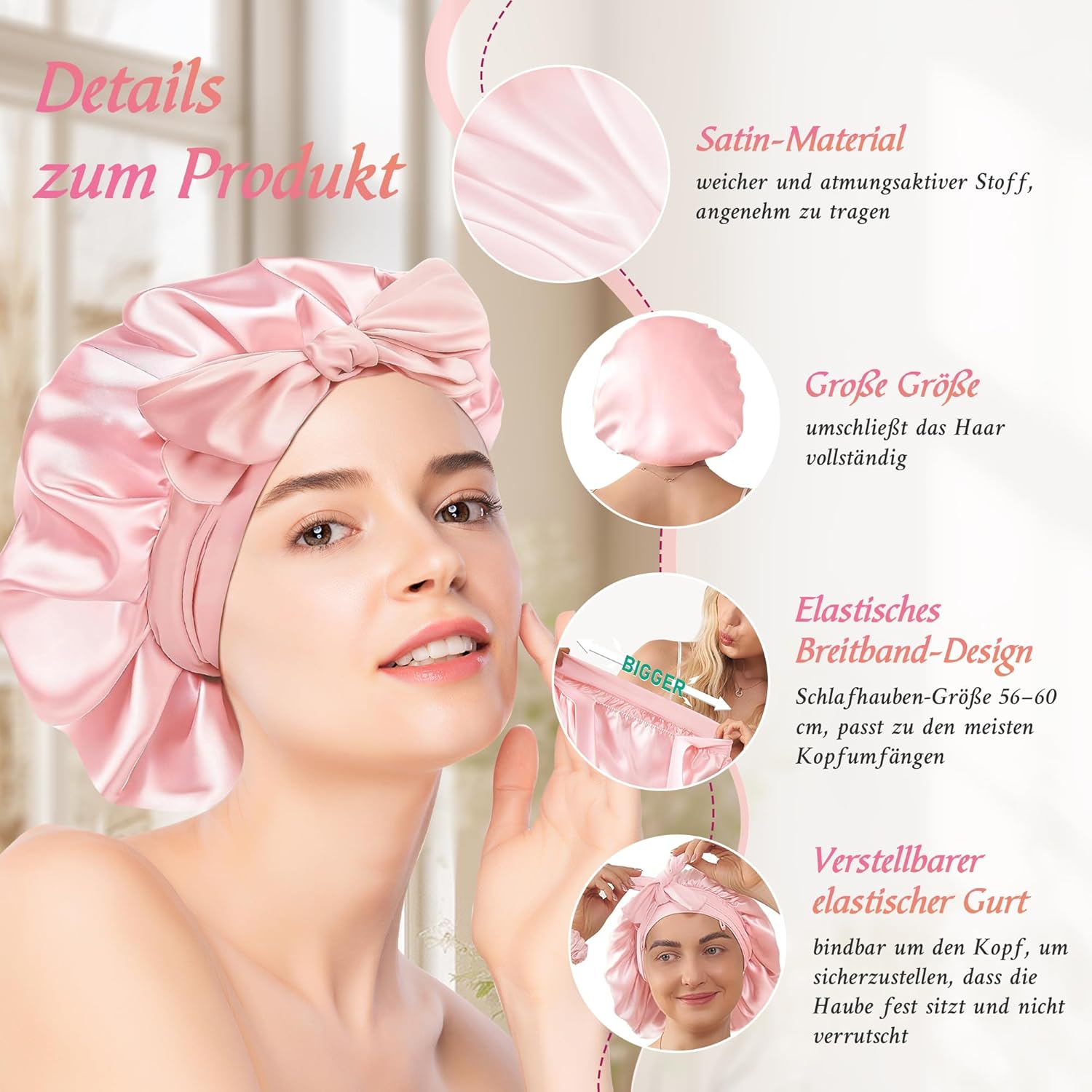 Detalle 2 de Sealong Satin-Schlafhaube 2er-Set fĂŒr Damen đ