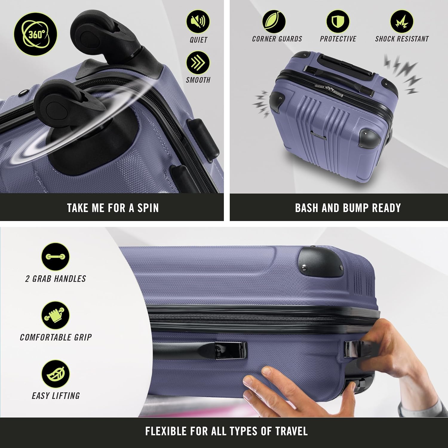 Thumbnail 3 de Kenneth Cole REACTION Out of Bounds Lightweight 4-Wheel Spinner Luggage (Smokey Purple, 28-Inch Checked)