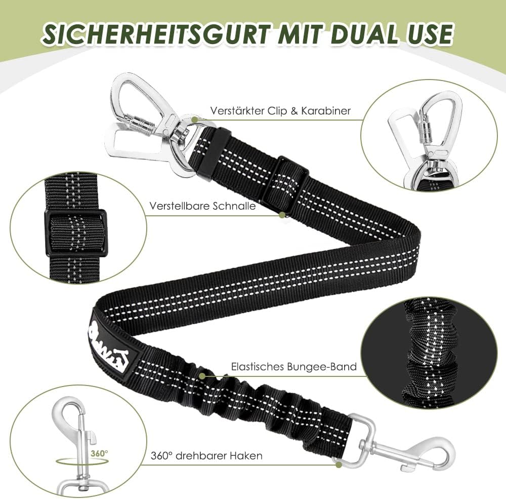 Detalle 2 de Eyein 2 Stück Hundegurt fürs Auto – verstellbarer Sicherheitsgurt mit elastischer Ruckdämpfung, Universalstecker, robusten Befestigungen und Nachtreflexion
