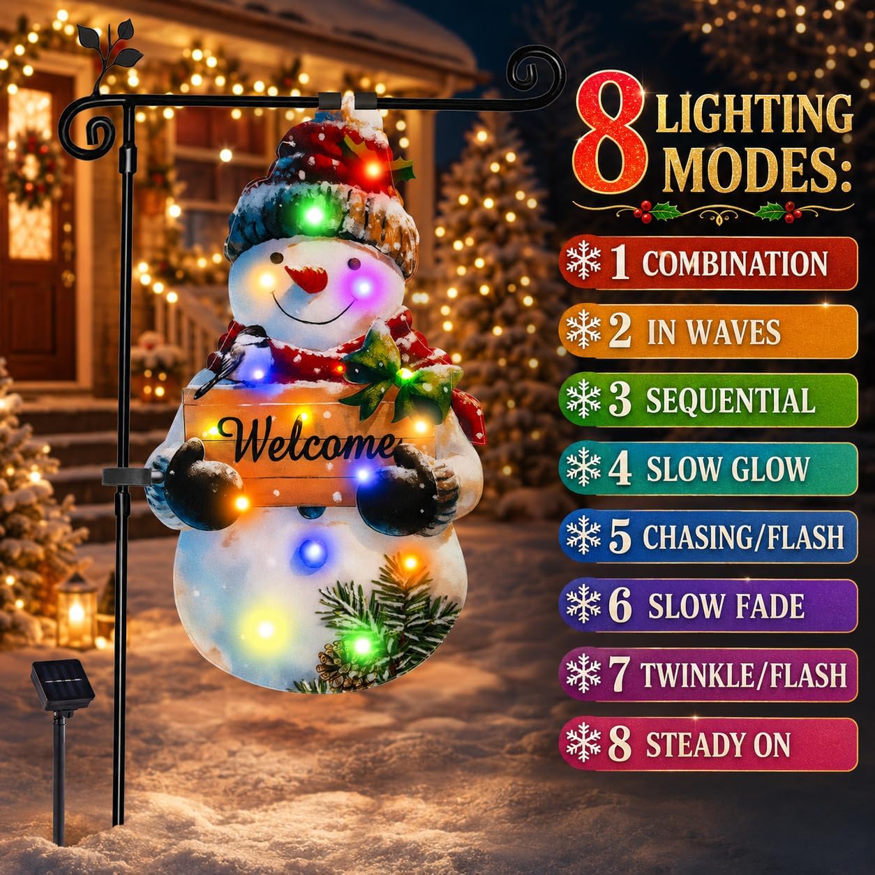 Detalle 1 de amadecohome 1 Lighted Christmas Snowman Garden Flag, 12 x 18, Solar LED