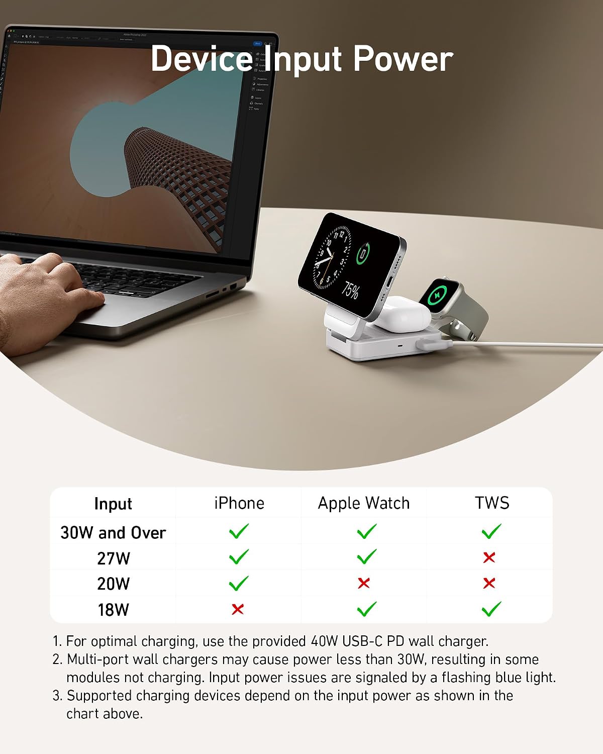 Detalle 2 de Anker MagGo 3-in-1 Wireless Charging Station with MagSafe Compatibility
