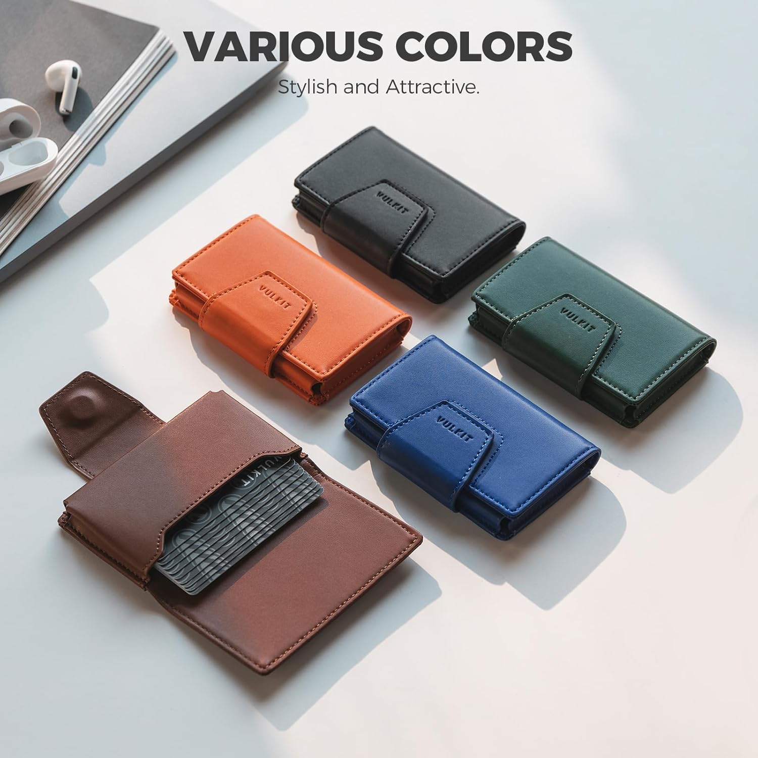 Thumbnail 6 de VULKIT RFID Blocking Leather Card Holder — Minimalist Magnetic Wallet