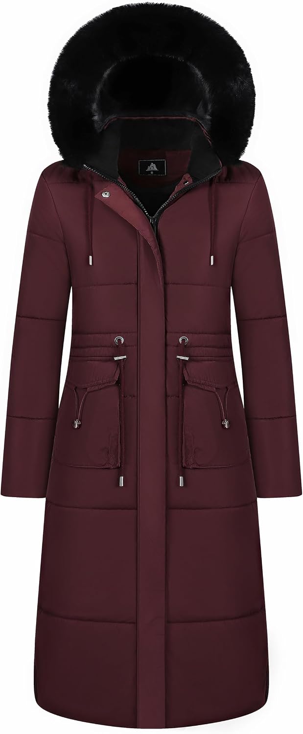 Detalle de MOERDENG Women's Long Winter Puffer Coat, Waterproof Shell, Removable Faux-Fur Hood