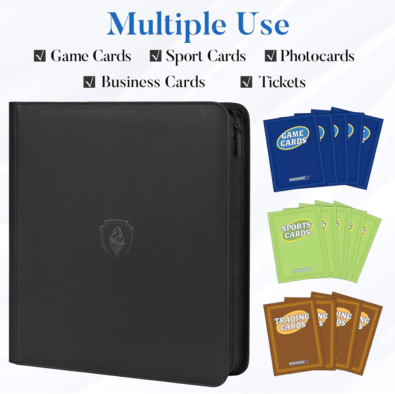 Thumbnail 5 de Premium Zip Card Binder 12-Pocket (Fabmaker) — PU Zipper Trading Card Album for Up to 912 Cards, Black