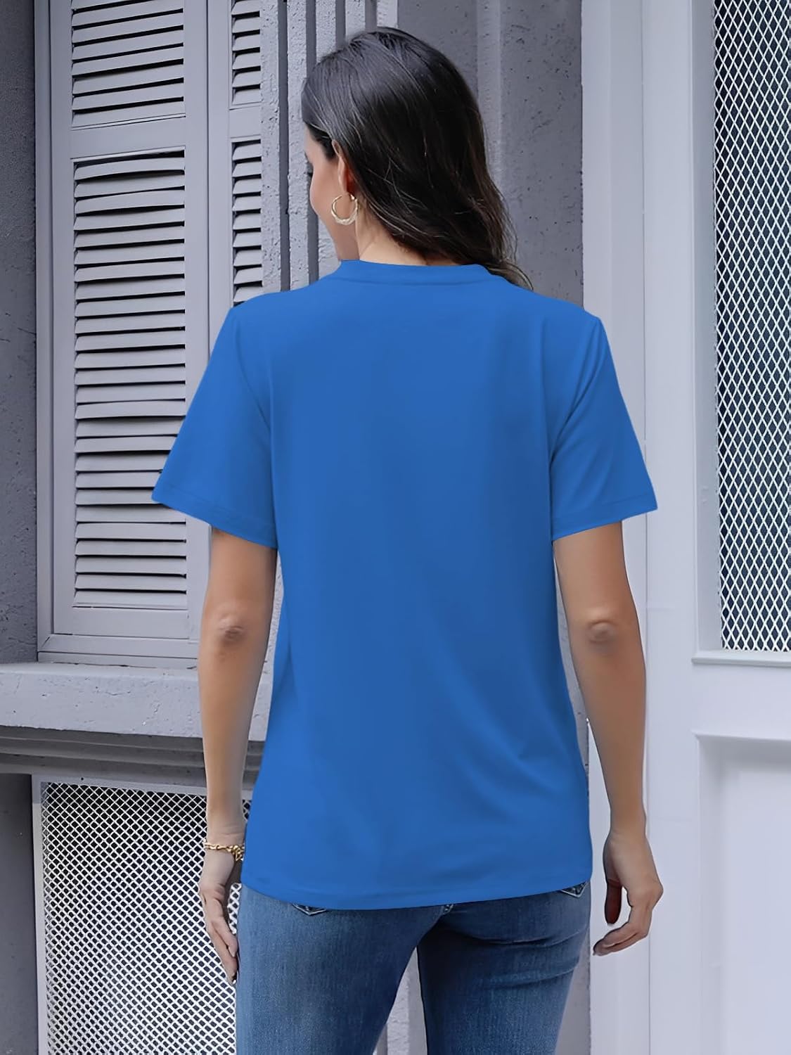 Detalle de Cuptacc Tee Shirt Femme Col V Manches Courtes Ample Léger – Décontracté et Polyvalent