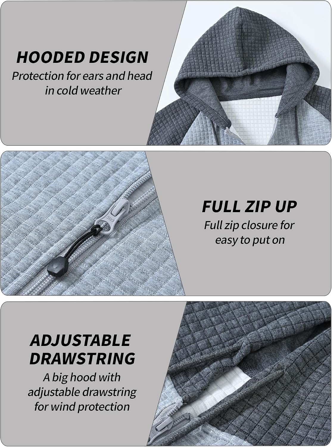 Detalle de Tyhengta Men’s Full Zip Hoodie Jacket with Pockets (Long Sleeve Pullover)