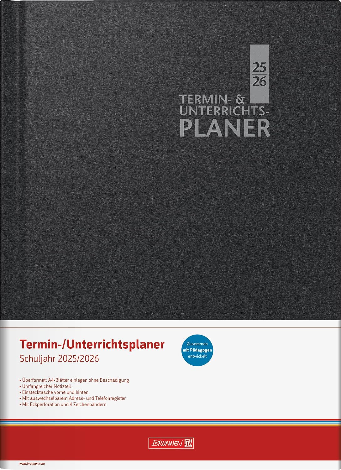 Detalle 2 de BRUNNEN Termin- & Unterrichtsplaner 2025/2026 (A4) – Baladek-Kunststoffeinband, schwarz