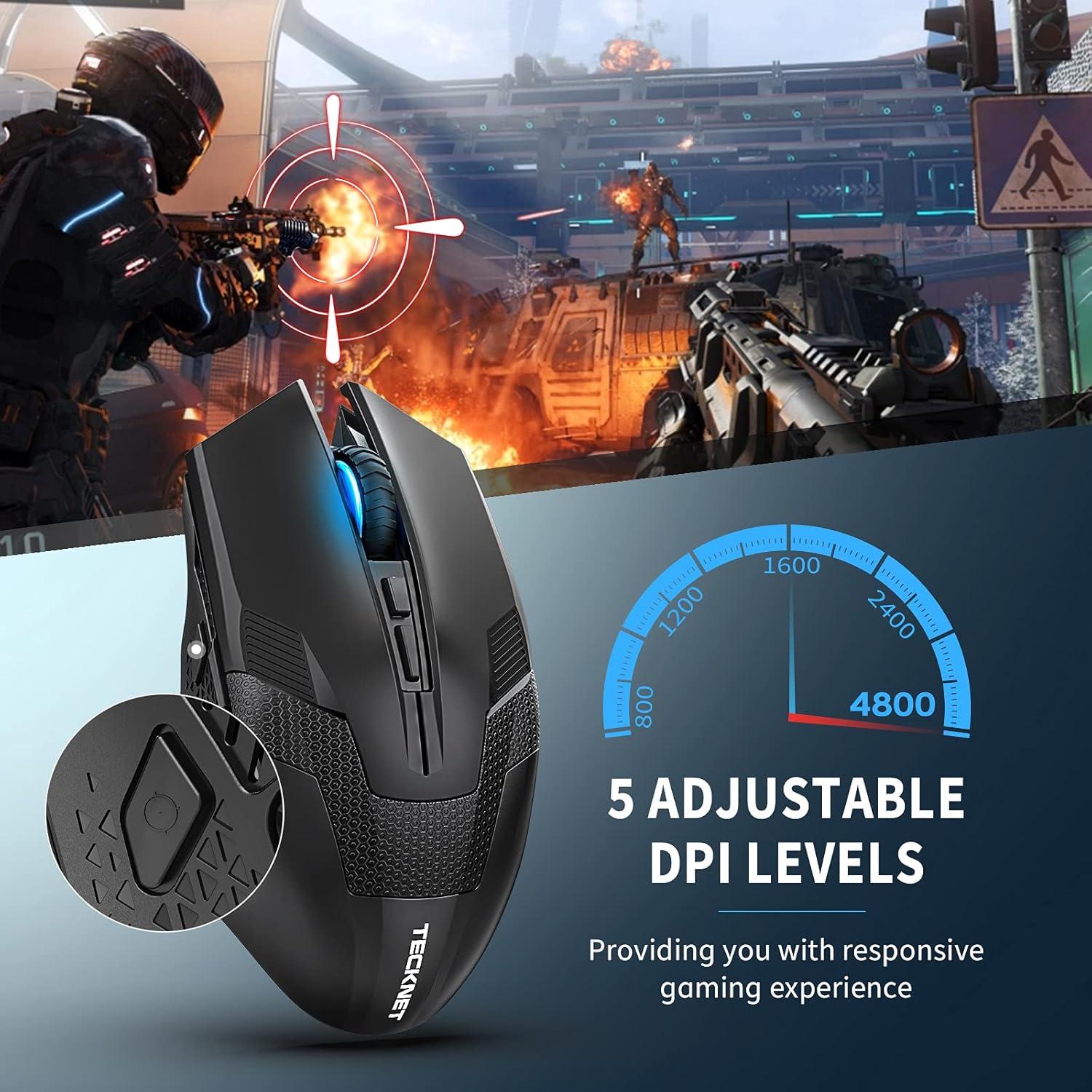Thumbnail 1 de TECKNET Wireless Gaming Mouse 4800 DPI, 8 buttons