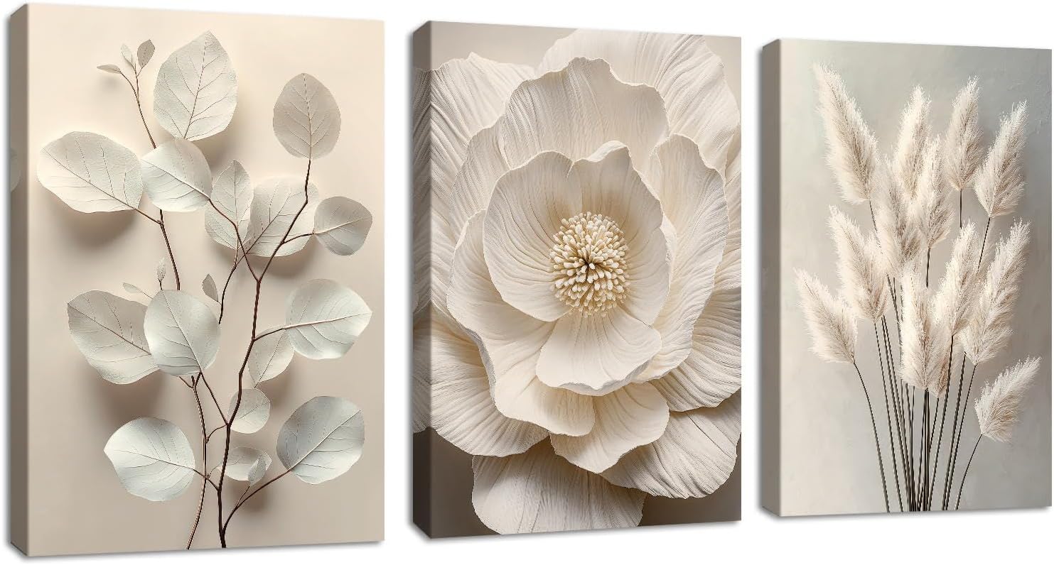 Thumbnail 6 de 3-panel Blue & White Dandelion Canvas Wall Art (30x40cm x 3) – Minimalist Natural Plants Framed Set