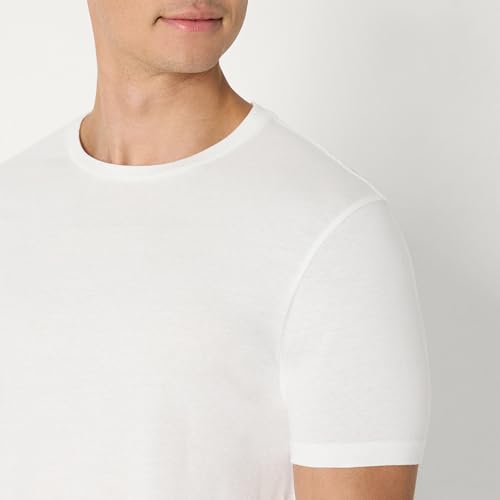 Detalle 2 de Amazon Essentials Camisetas Interiores de Algodón, cuello redondo y corte ajustado – Pack de 6 (XL) – Blanco/Negro