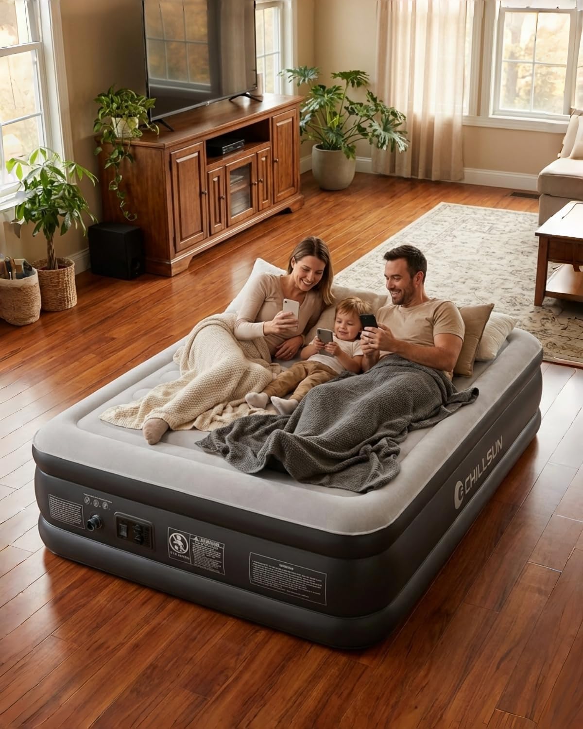Thumbnail 3 de CHILLSUN Queen Size Airbed with Built-in Pump: Stable, Spacious Comfort for Home and Camps