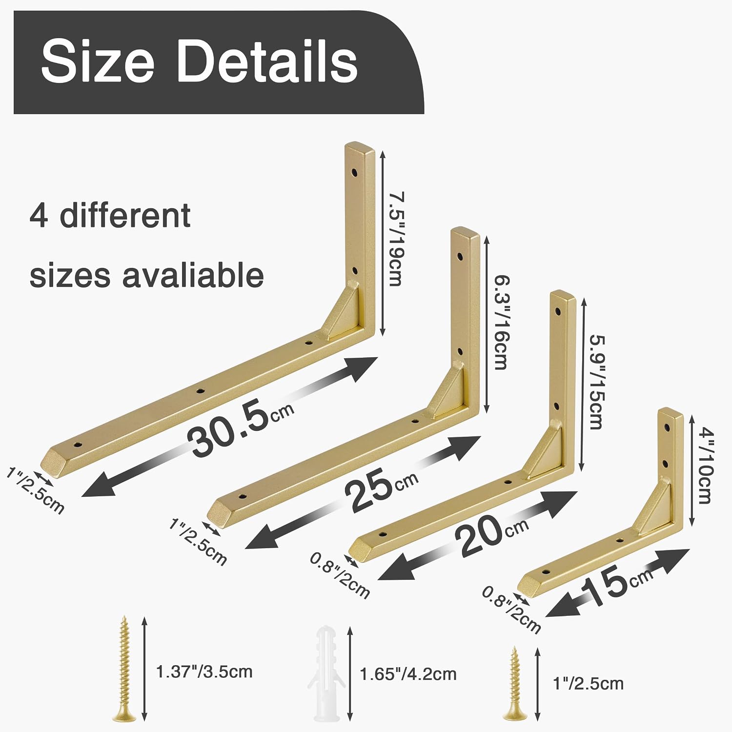 Detalle de Ouvin Heavy Duty Shelf Brackets 10 inch – 4 Pack, Gold Iron Wall Mount Triangles with Screws