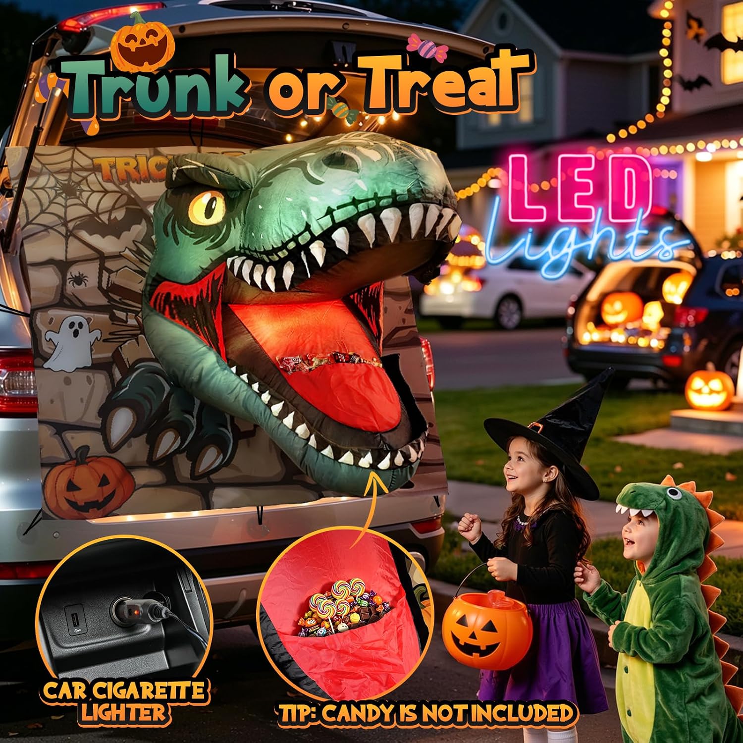 Detalle 2 de Dusor DJ0017 4-Foot Inflatable Dinosaur Halloween Decoration with LEDs