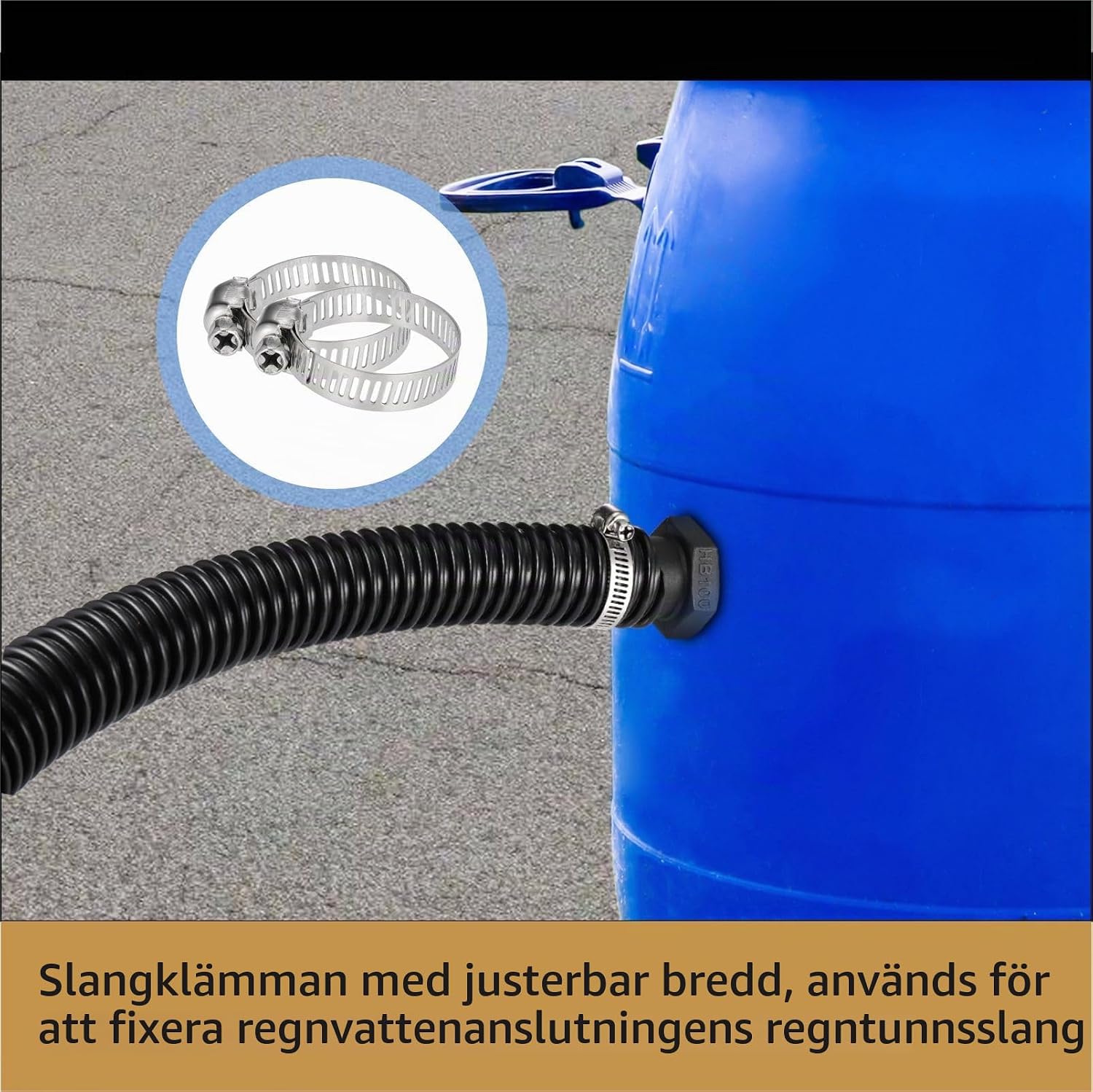 Detalle de Zocipro G013-01 anslutningssats för regntunnor med 50 cm slang och 25 mm kopplingar