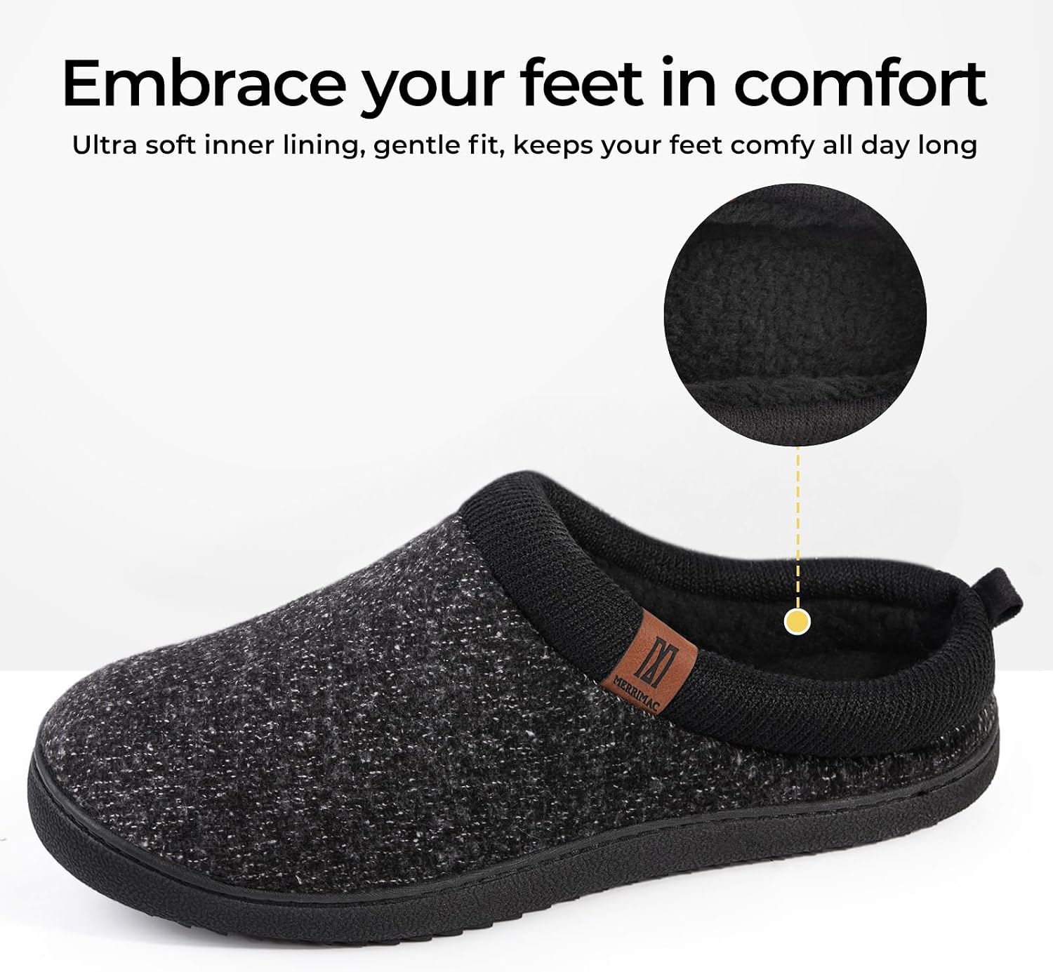 Detalle 2 de MERRIMAC Men's Slip-on Slippers with Memory Foam & Non-slip TPR Sole