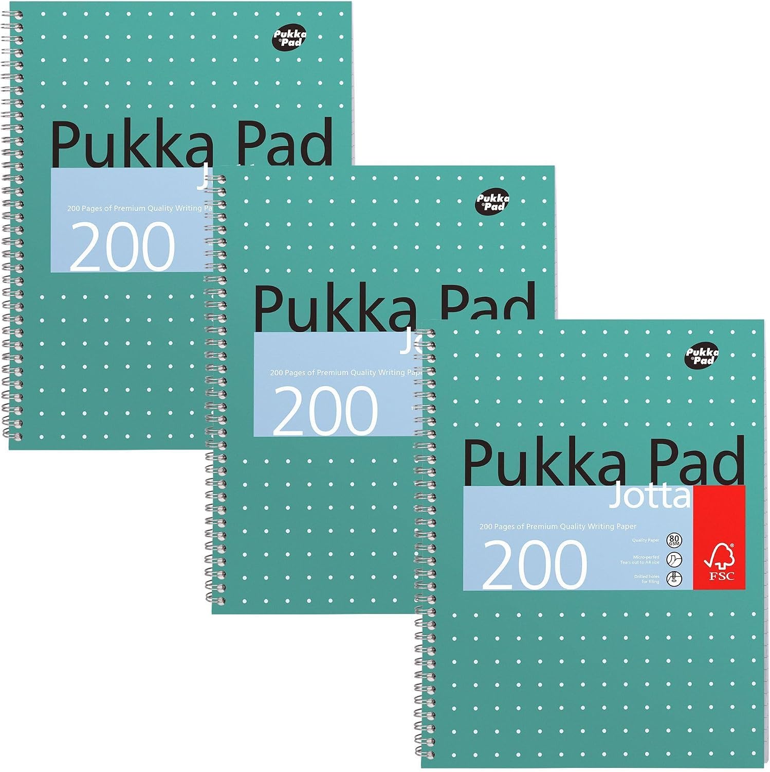 Pukka Pad A4 Metallic Jotta Book 3 Pack – 21 x 30 cm, Green, 200 Pages