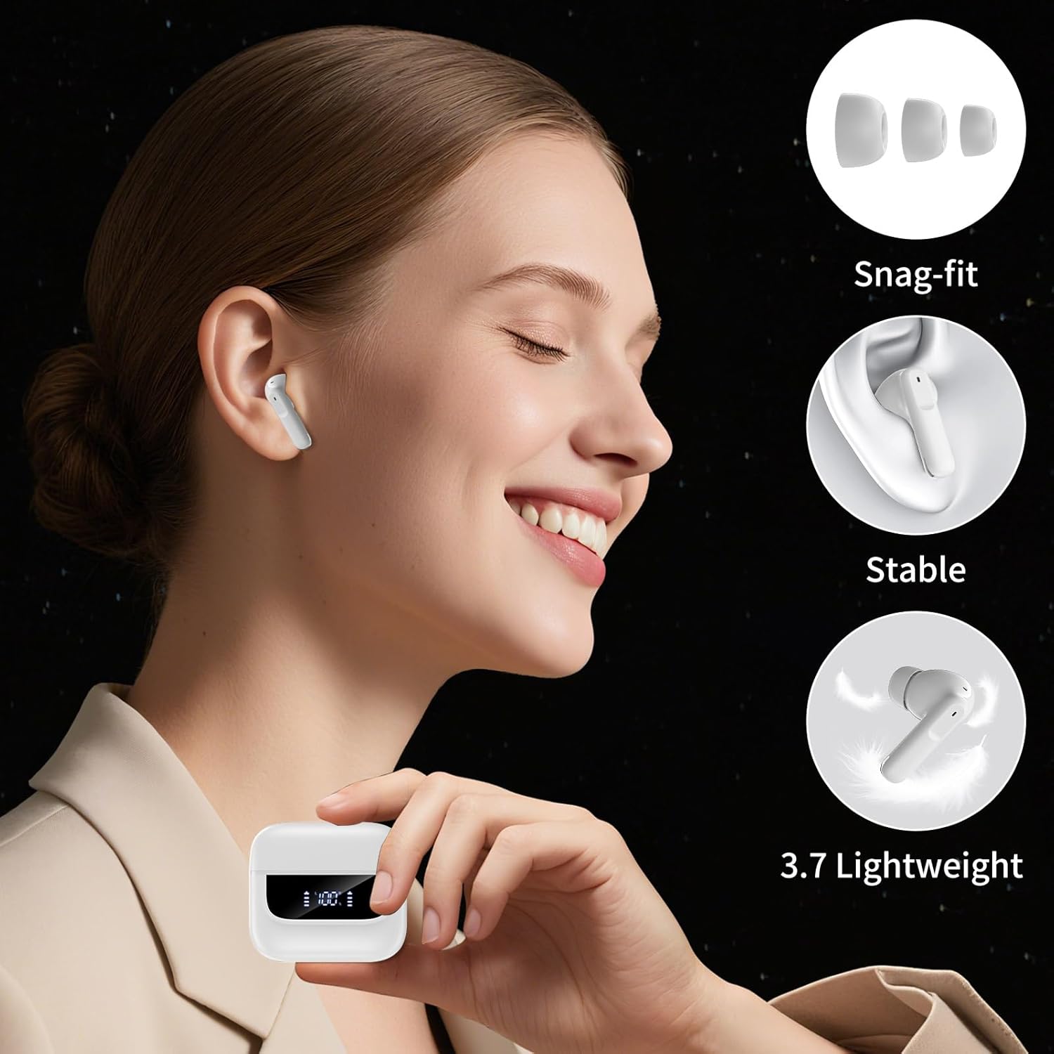 Thumbnail 5 de Wireless Earbuds with Bluetooth 5.4, 6-Mic ENC Noise Cancelling & IPX7 for Android, iOS and PCs (White)